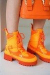 Neon Orange Chunky Platform Combat Boots for Women