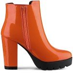 Vibrant Orange Block Heel Ankle Boots for Women