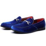 Stylish Blue Suede Loafers with Copper Chain