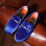 Stylish Blue Suede Loafers with Copper Chain