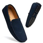Men's Blue Handmade Suede Casual Loafers - Size 11