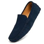 Men's Blue Handmade Suede Casual Loafers - Size 11