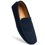 Men's Blue Handmade Suede Casual Loafers - Size 11