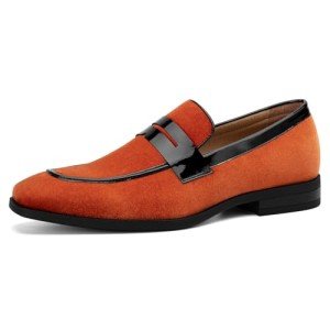 Orange Velvet Loafers for Men's Tuxedo Shoes