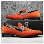 Orange Velvet Loafers for Men's Tuxedo Shoes