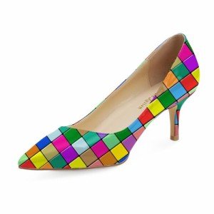 Colorful Women's Plaid Kitten Heel Dress Pumps