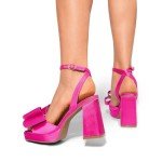 Stylish Hot Pink Bowknot Chunky Block Heels