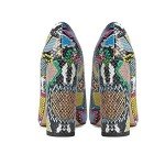 Colorful Snakeskin Chunky Heel Pumps for Women