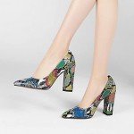Colorful Snakeskin Chunky Heel Pumps for Women