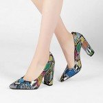 Colorful Snakeskin Chunky Heel Pumps for Women