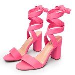 Hot Pink Strappy Block Heels for Women