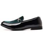 COSIDRAM Men's Green Velvet Loafers with Gold Buckle