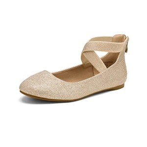 Gold Glitter Elastic Ankle Strap Flats for Women