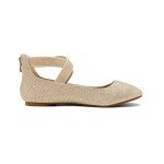 Gold Glitter Elastic Ankle Strap Flats for Women