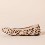 Colorful Women's Knit Ballet Flats, Brown Leopard