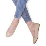 Gold Glitter Elastic Ankle Strap Flats for Women