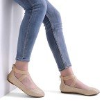 Gold Glitter Elastic Ankle Strap Flats for Women