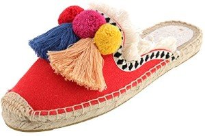Colorful Women's Red Tassel Pom Pom Canvas Flats