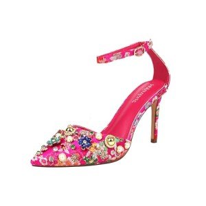 Colorful Rhinestone Floral Print Heels for Women