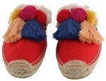 Colorful Women's Red Tassel Pom Pom Canvas Flats