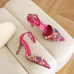Colorful Rhinestone Floral Print Heels for Women