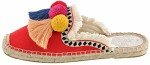 Colorful Women's Red Tassel Pom Pom Canvas Flats