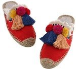 Colorful Women's Red Tassel Pom Pom Canvas Flats