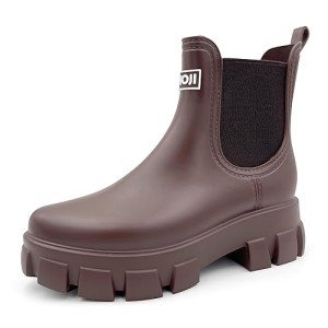 Amoji Waterproof Platform Chelsea Rain Boots - Brown