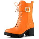 Allegra K Orange Zip Platform Chunky Heel Boots