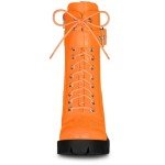 Allegra K Orange Zip Platform Chunky Heel Boots