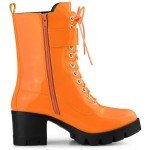 Allegra K Orange Zip Platform Chunky Heel Boots