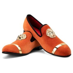 Vibrant Orange Men's Slip-On Leather Loafers