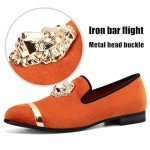 Vibrant Orange Men's Slip-On Leather Loafers