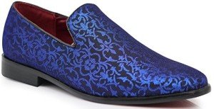 Men's Blue Floral Satin Slip-On Dress Loafers
