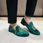 Stylish Green Velvet Leather Loafers for Men