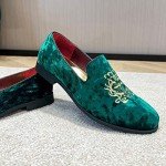 Stylish Green Velvet Leather Loafers for Men