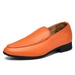 Vibrant Orange Men's Slip-On Leather Loafers