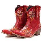Flower Embroidered Colorful Cowgirl Ankle Boots