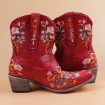 Flower Embroidered Colorful Cowgirl Ankle Boots