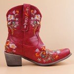 Flower Embroidered Colorful Cowgirl Ankle Boots