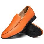 Vibrant Orange Men's Slip-On Leather Loafers