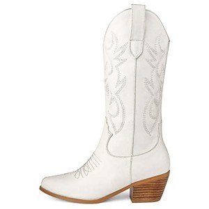 Colorful Embroidered Mid Calf Cowgirl Boots