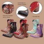 Flower Embroidered Colorful Cowgirl Ankle Boots
