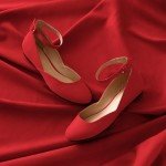 Red Suede Ankle Strap Wedge Flats for Women