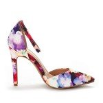 Colorful Floral Pointed Toe Ankle Strap Heels