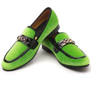 Fluorescent Green Velvet Penny Loafers for Men