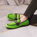 Fluorescent Green Velvet Penny Loafers for Men