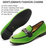 Fluorescent Green Velvet Penny Loafers for Men