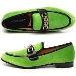 Fluorescent Green Velvet Penny Loafers for Men