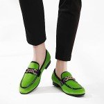 Fluorescent Green Velvet Penny Loafers for Men
